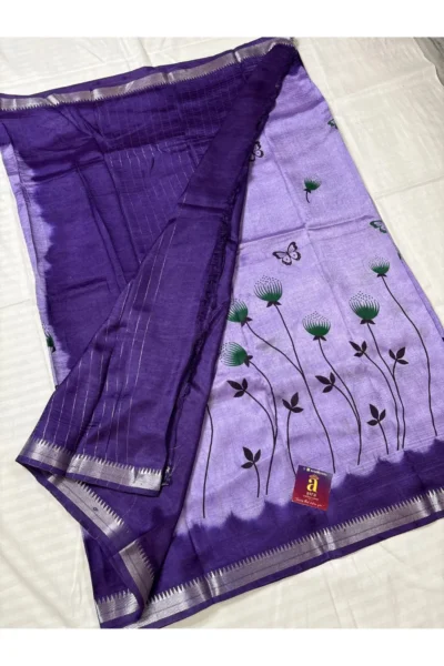 Lavender Fancy Saree with Deep Purple pallu and silver zari border