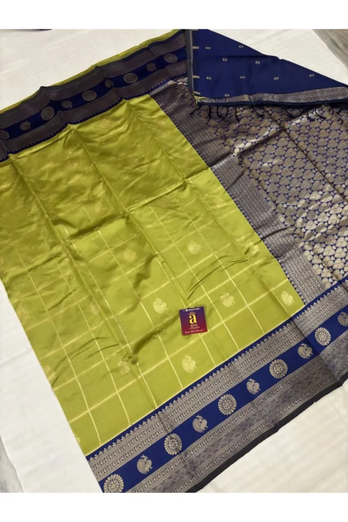 Pista Green Fancy Saree with Royal Blue Zari Border & Pallu