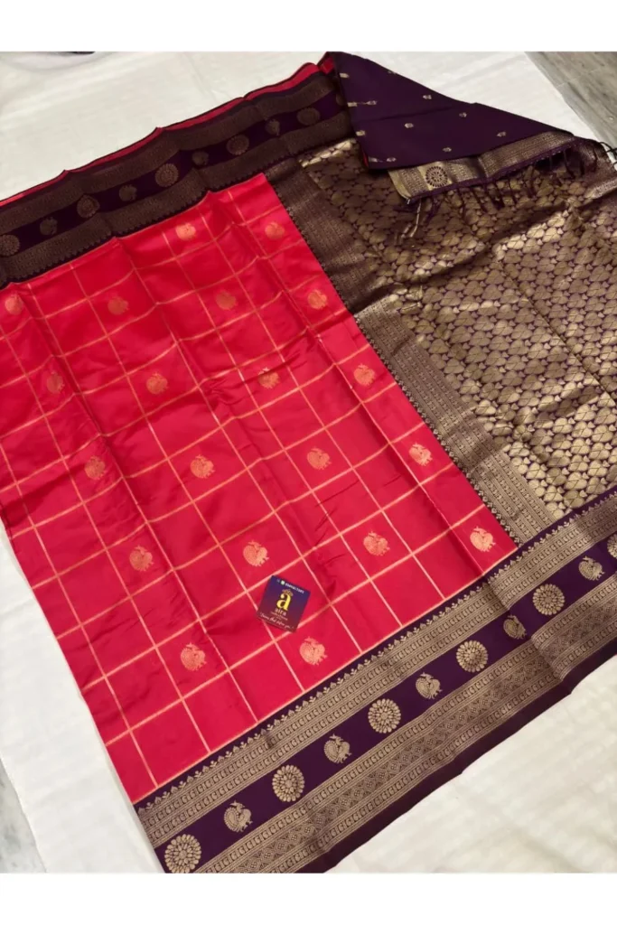 Rani Pink Fancy Saree with Deep Purple Zari Border & Pallu