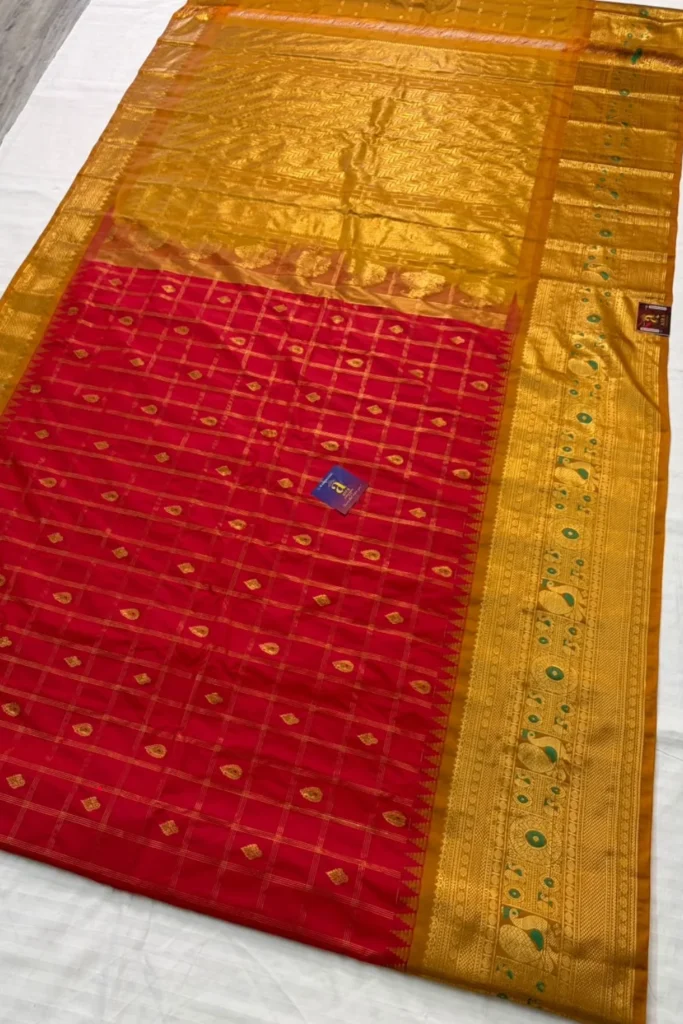 Ruby Red Gadwal Semi Pattu Saree